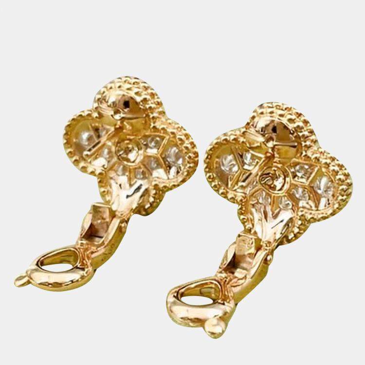 Pre Owned Van Cleef & Arpels Vintage Alhambra Diamond 18K Rose Gold Earrings