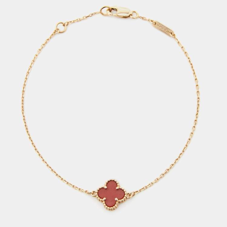 Pre Owned Van Cleef & Arpels Sweet Alhambra Carnelian 18k Rose Gold Bracelet
