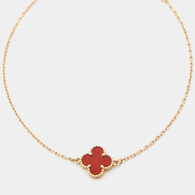 Pre Owned Van Cleef & Arpels Sweet Alhambra Carnelian 18k Rose Gold Bracelet