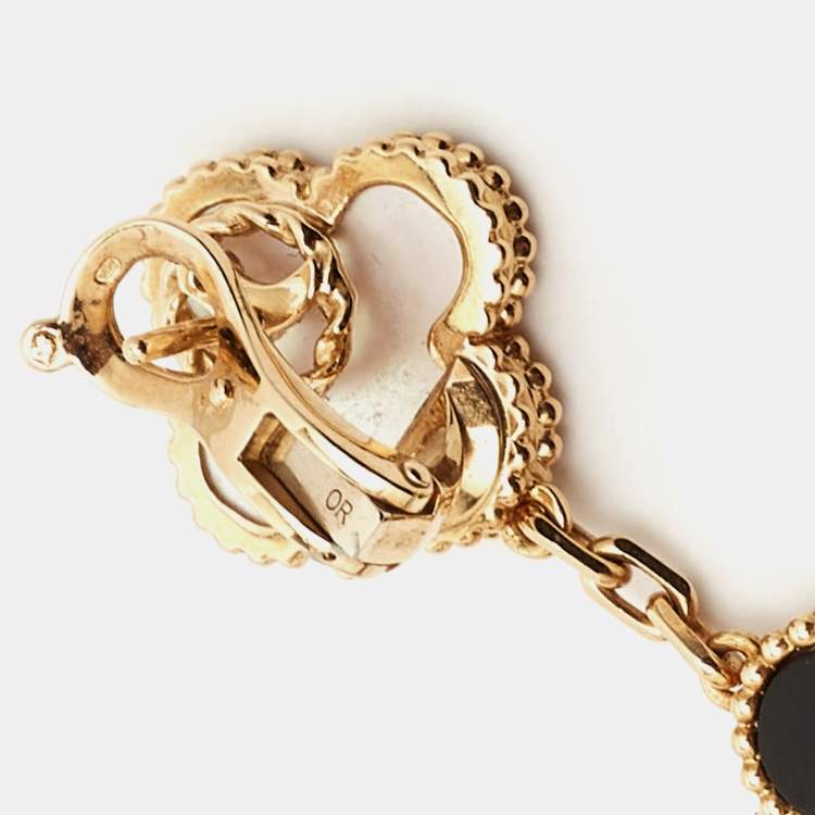 Pre Owned Van Cleef & Arpels Magic Alhambra Mother of Pearl Onyx 18k Yellow Gold Earrings