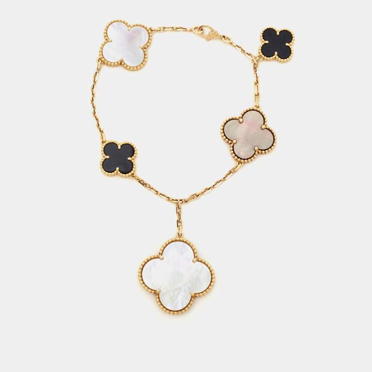 Pre Owned Van Cleef & Arpels Magic Alhambra Mother of Pearl Onyx 18k Yellow Gold Bracelet