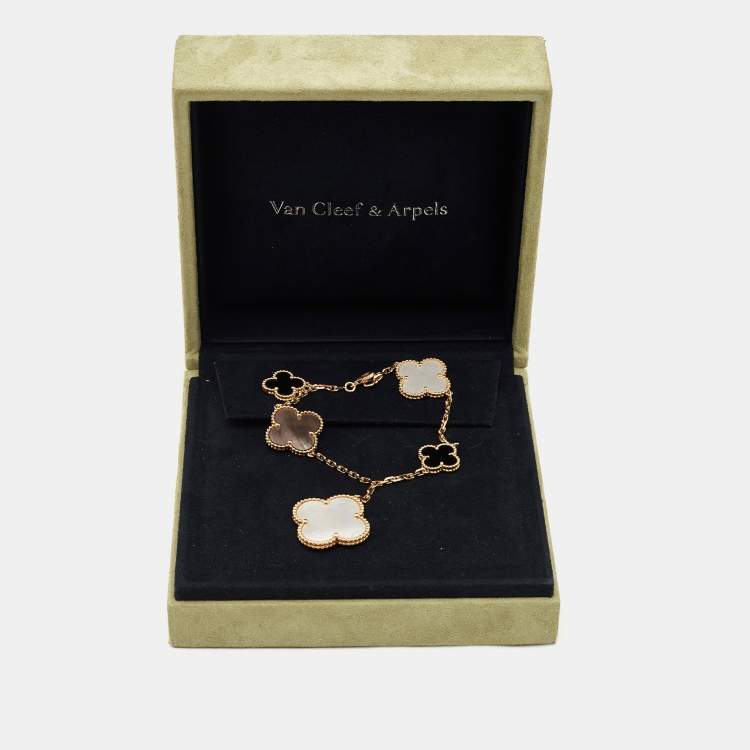 Pre Owned Van Cleef & Arpels Magic Alhambra Mother of Pearl Onyx 18k Yellow Gold Bracelet