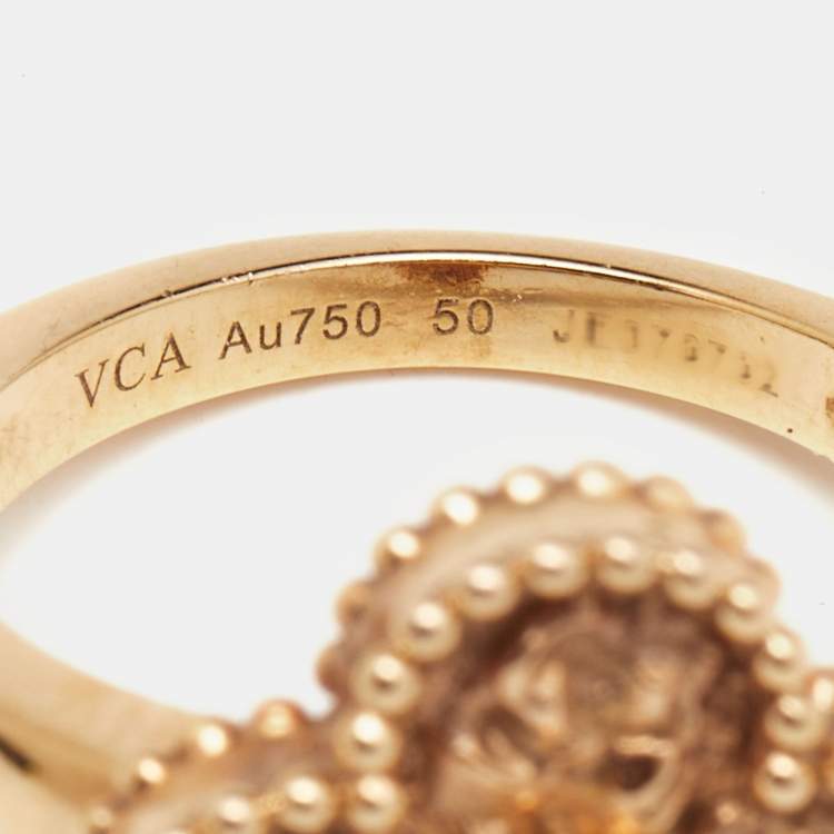 Pre Owned Van Cleef & Arpels Vintage Alhambra Diamond Textured 18k Rose Gold Ring Size 50