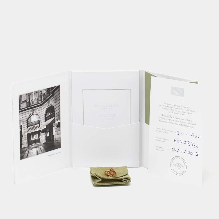 Pre Owned Van Cleef & Arpels Vintage Alhambra Diamond Textured 18k Rose Gold Ring Size 50