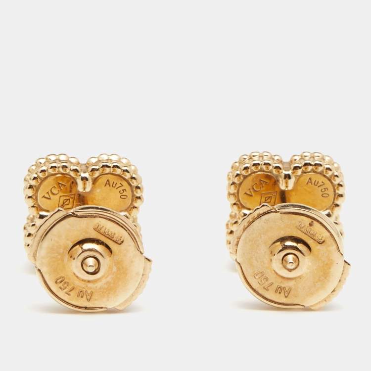 Pre Owned Van Cleef & Arpels Sweet Alhambra Mother of Pearl 18k Yellow Gold Stud Earrings