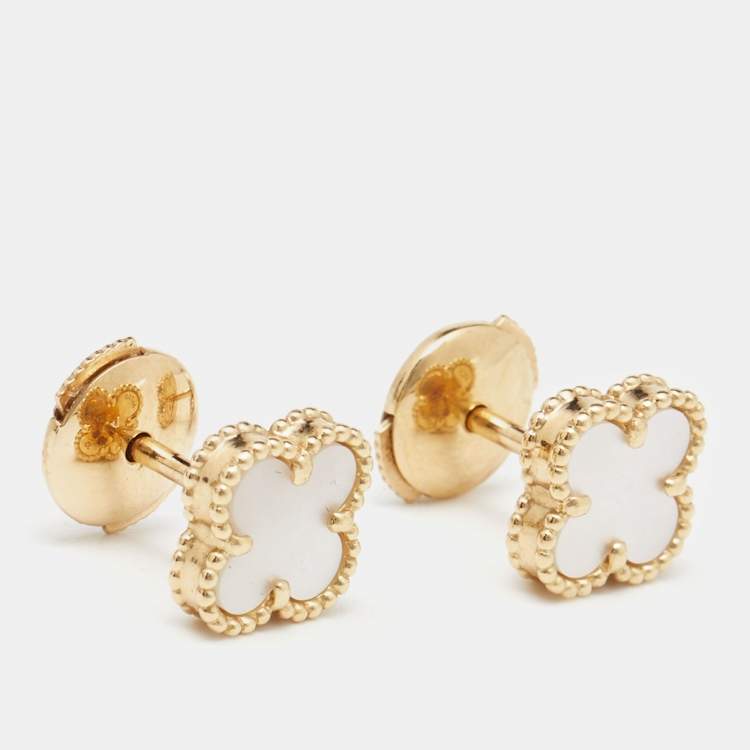 Pre Owned Van Cleef & Arpels Sweet Alhambra Mother of Pearl 18k Yellow Gold Stud Earrings