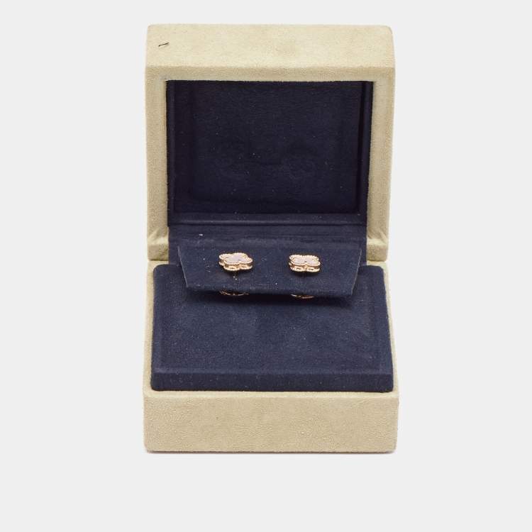 Pre Owned Van Cleef & Arpels Sweet Alhambra Mother of Pearl 18k Yellow Gold Stud Earrings