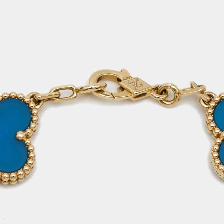 Pre Owned Van Cleef & Arpels Vintage Alhambra  Agate 18k Yellow Gold Bracelet