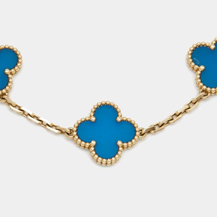 Pre Owned Van Cleef & Arpels Vintage Alhambra  Agate 18k Yellow Gold Bracelet