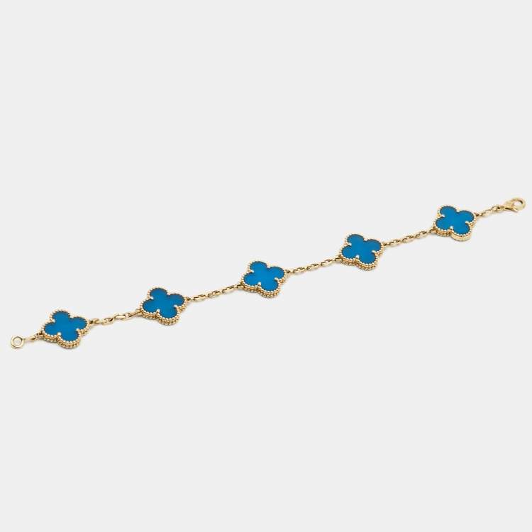 Pre Owned Van Cleef & Arpels Vintage Alhambra  Agate 18k Yellow Gold Bracelet