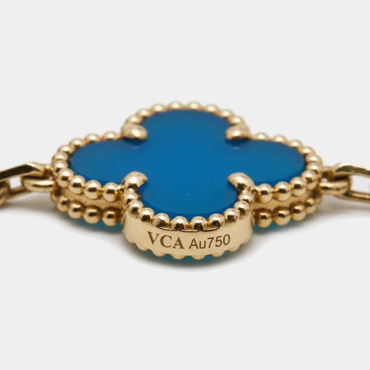 Pre Owned Van Cleef & Arpels Vintage Alhambra  Agate 18k Yellow Gold Bracelet