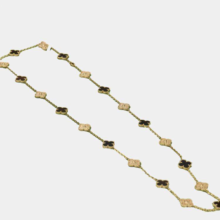 Vintage Alhambra long necklace, 20 motifs 18K yellow gold, Onyx - Van Cleef  & Arpels