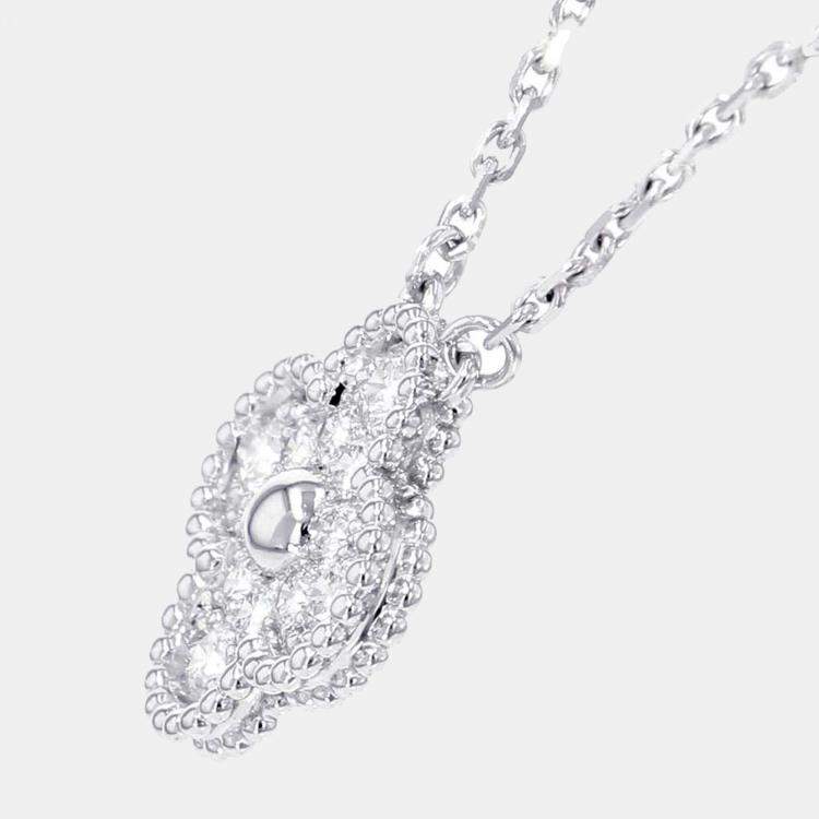 Pre Owned Van Cleef & Arpels 18K Vintage Alhambra 18K White Gold Diamond Necklace