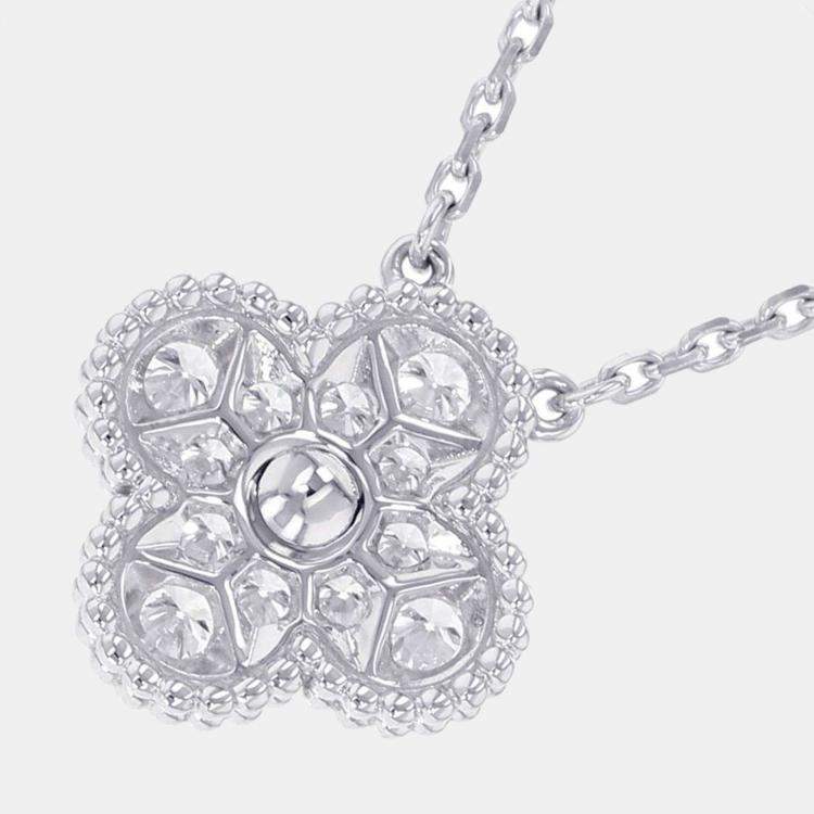 Pre Owned Van Cleef & Arpels 18K Vintage Alhambra 18K White Gold Diamond Necklace