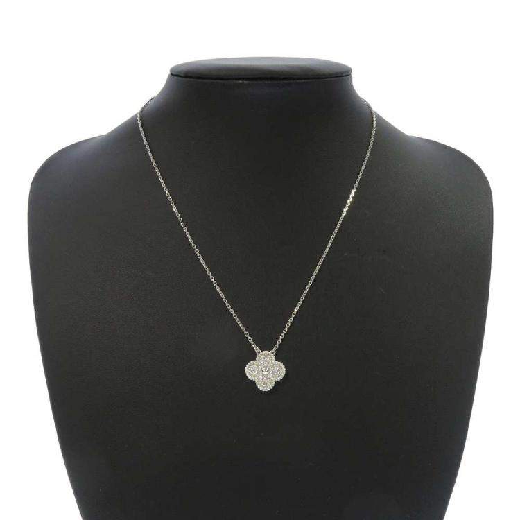 Pre Owned Van Cleef & Arpels 18K Vintage Alhambra 18K White Gold Diamond Necklace