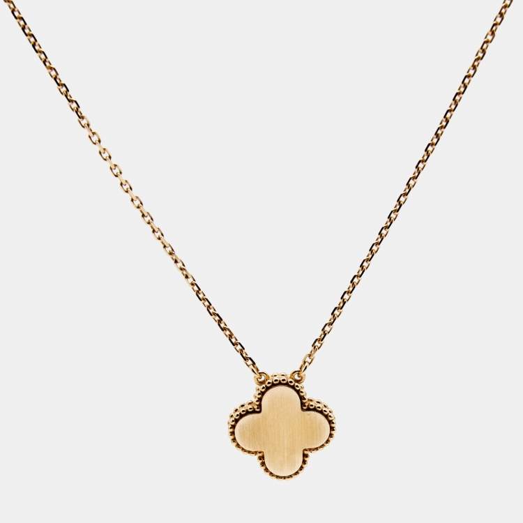 Pre Owned Van Cleef & Arpels Vintage Alhambra Rhodonite Diamond 18k Rose Gold Necklace