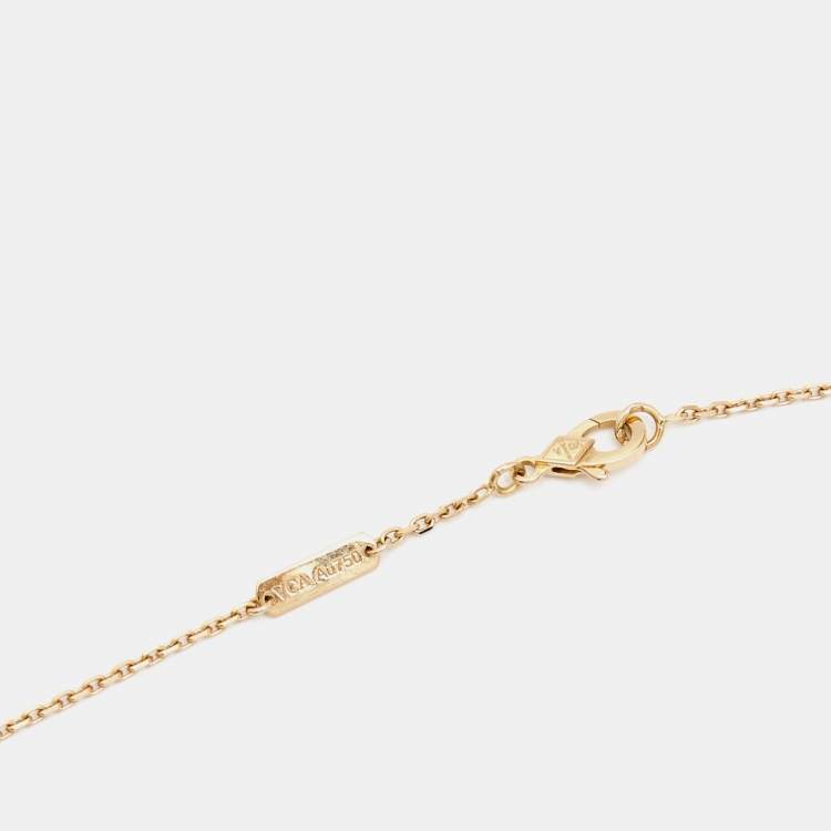 Pre Owned Van Cleef & Arpels Vintage Alhambra Rhodonite Diamond 18k Rose Gold Necklace
