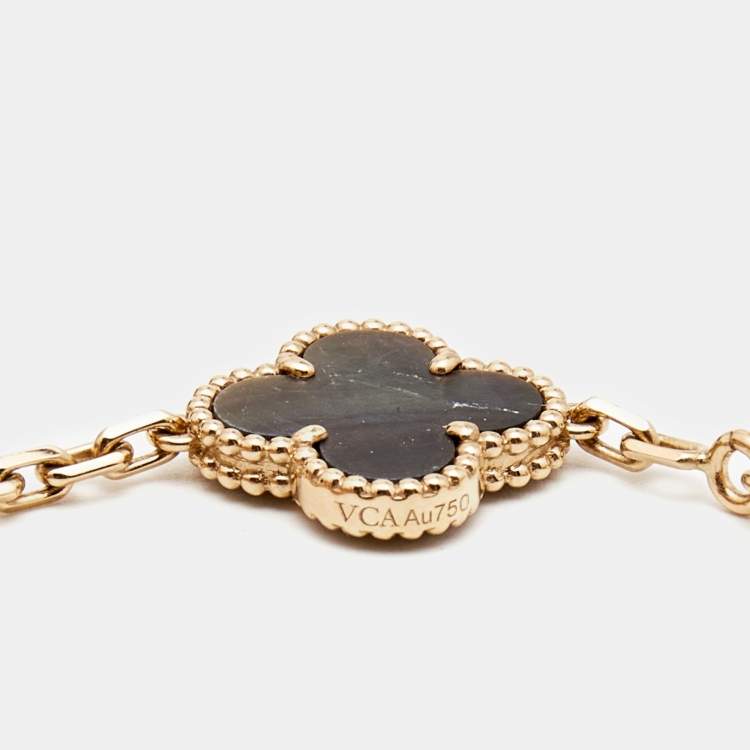 Pre Owned Van Cleef & Arpels Vintage Alhambra Diamonds Mother of Pearl 18k Rose Gold Bracelet