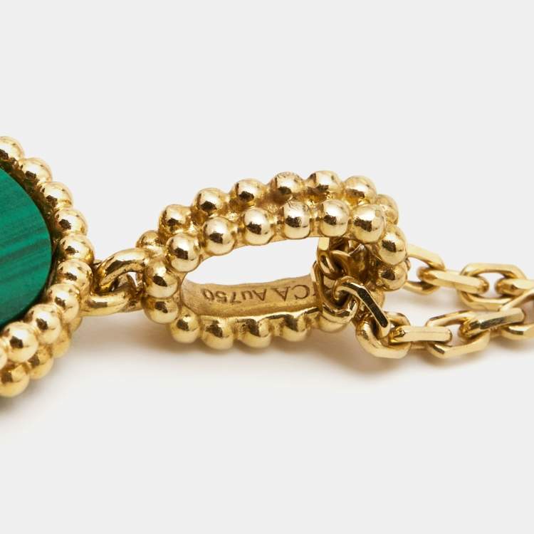 Pre Owned Van Cleef & Arpels Magic Alhambra Malachite 18k Yellow Gold Pendant Necklace