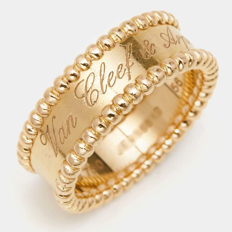 Pre Owned Van Cleef & Arpels Perlée Signature 18k Rose Gold Ring Size 56
