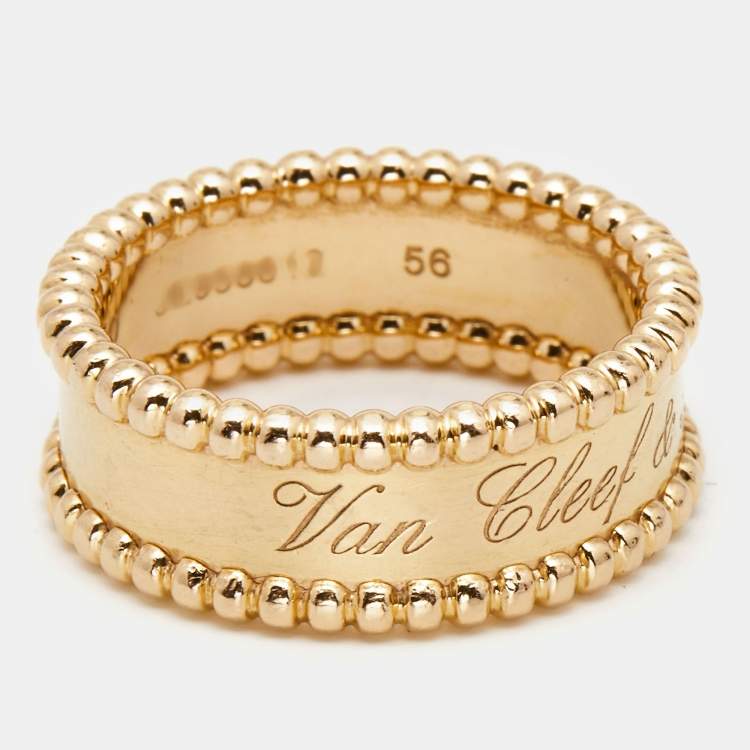 Pre Owned Van Cleef & Arpels Perlée Signature 18k Rose Gold Ring Size 56