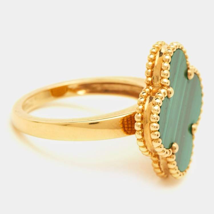 Pre Owned Van Cleef & Arpels Magic Alhambra Malachite 18k Yellow Gold Ring Size 57