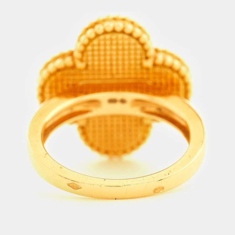 Pre Owned Van Cleef & Arpels Magic Alhambra Malachite 18k Yellow Gold Ring Size 57