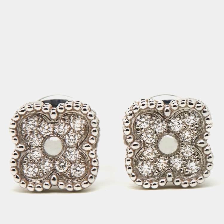 Pre Owned Van Cleef & Arpels Sweet Alhambra Diamond 18K White Gold Stud Earrings