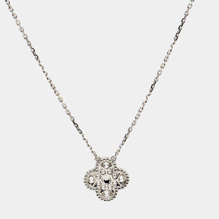 Pre Owned Van Cleef & Arpels Sweet Alhambra Diamond 18K White Gold Pendant Necklace