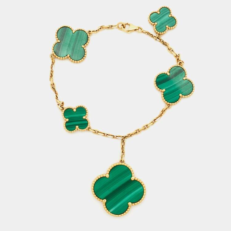 Van Cleef & Arpels Vintage Alhambra Malachite 18k Yellow Gold Bracelet