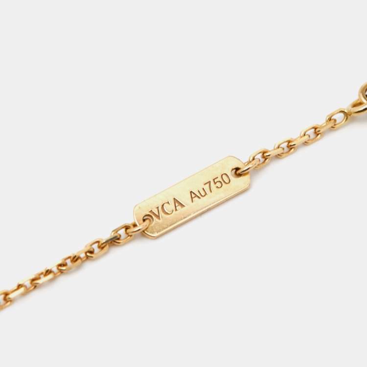 Pre Owned Van Cleef & Arpels Vintage Alhambra Mother of Pearl 18k Yellow Gold Necklace