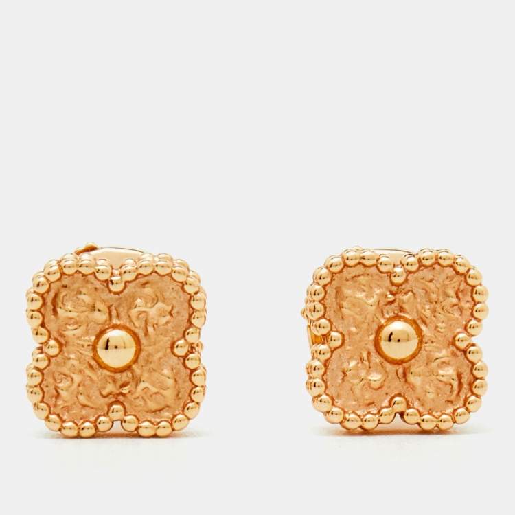 Pre Owned Van Cleef & Arpels Sweet Alhambra Textured 18K Rose Gold Stud Earrings
