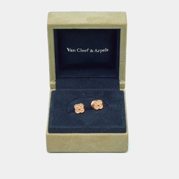 Pre Owned Van Cleef & Arpels Sweet Alhambra Textured 18K Rose Gold Stud Earrings