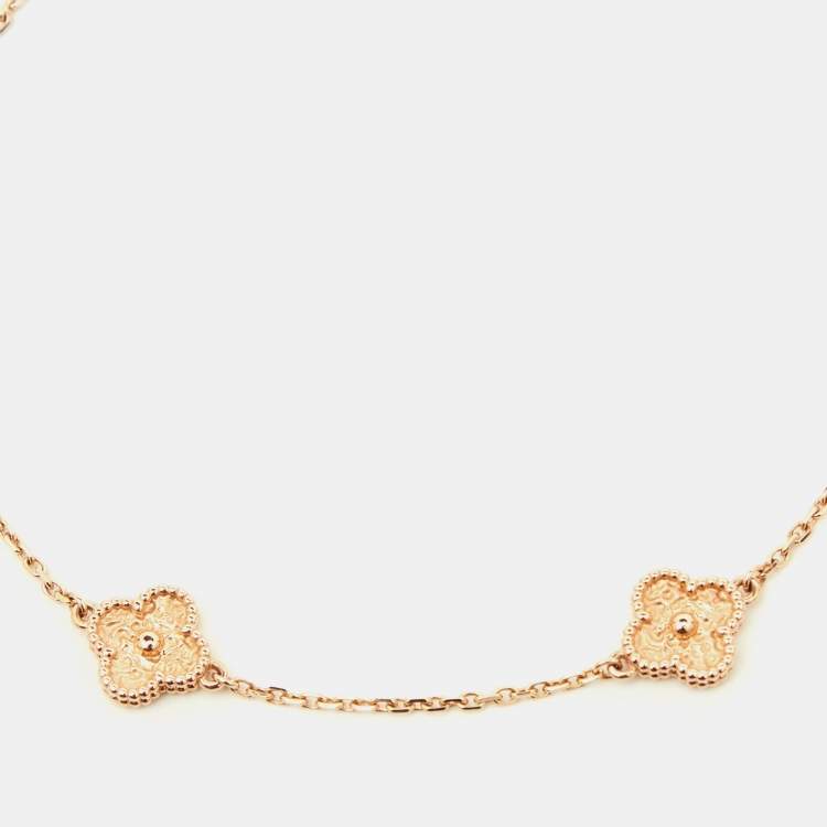 Pre Owned Van Cleef & Arpels Sweet Alhambra 6 Motif Textured 18K Rose Gold Charm Bracelet 