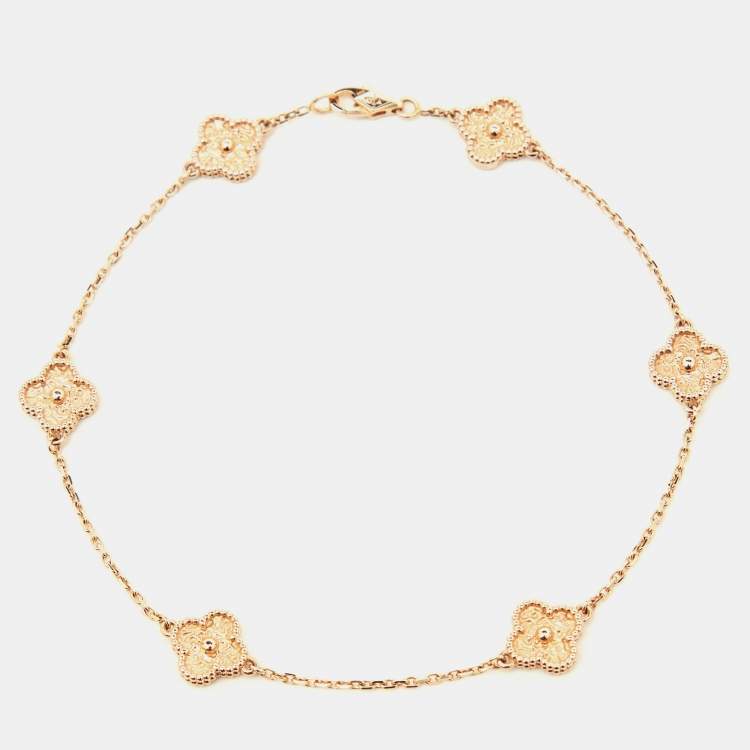 Pre Owned Van Cleef & Arpels Sweet Alhambra 6 Motif Textured 18K Rose Gold Charm Bracelet 