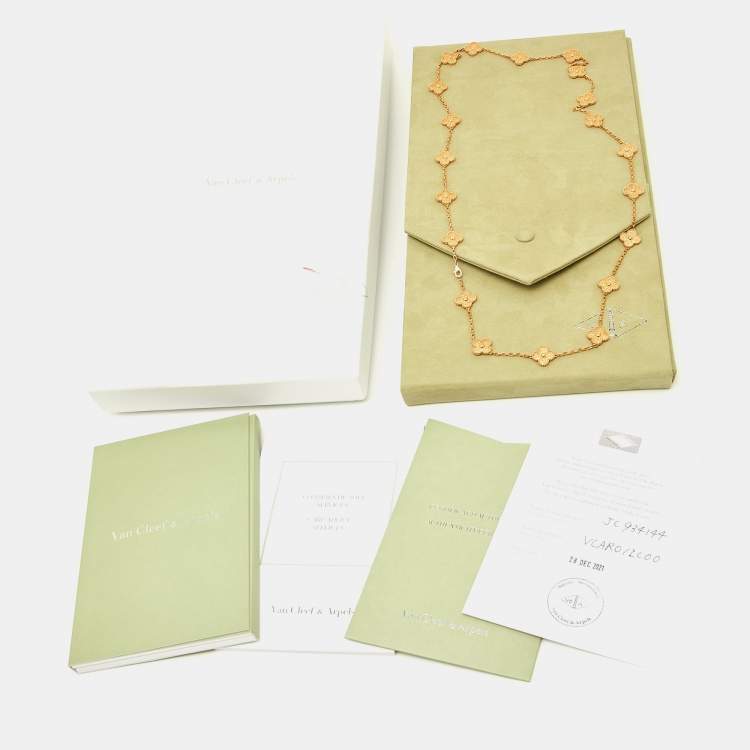 Pre Owned Van Cleef & Arpels Vintage Alhambra Textured 18k Yellow Gold 20 Motif Long Station Necklace