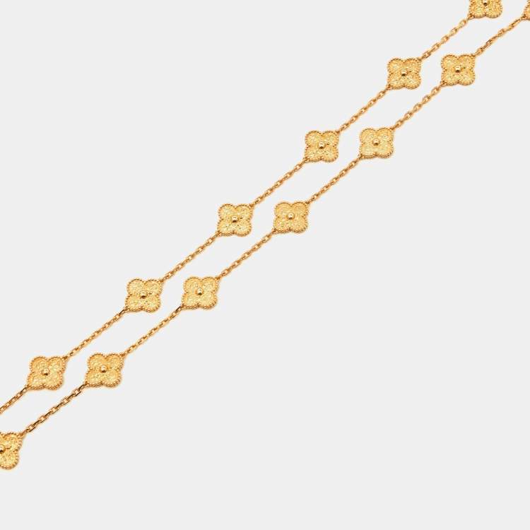 Pre Owned Van Cleef & Arpels Vintage Alhambra Textured 18k Yellow Gold 20 Motif Long Station Necklace