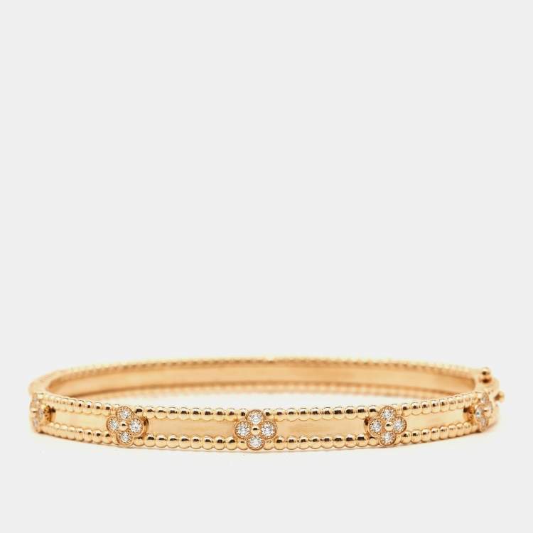 Pre Owned Van Cleef & Arpels Perlée Sweet Clovers Diamonds 18k Rose Gold Narrow Bracelet L