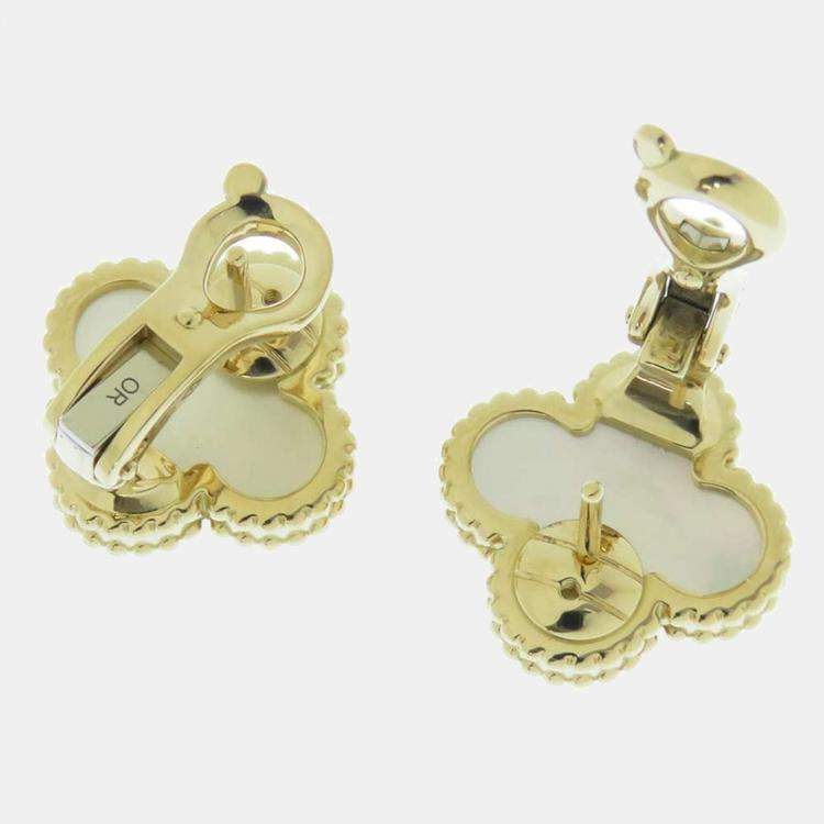 Pre Owned Van Cleef & Arpels Vintage Alhambra 18K Yellow Gold Mother of Pearl Earrings