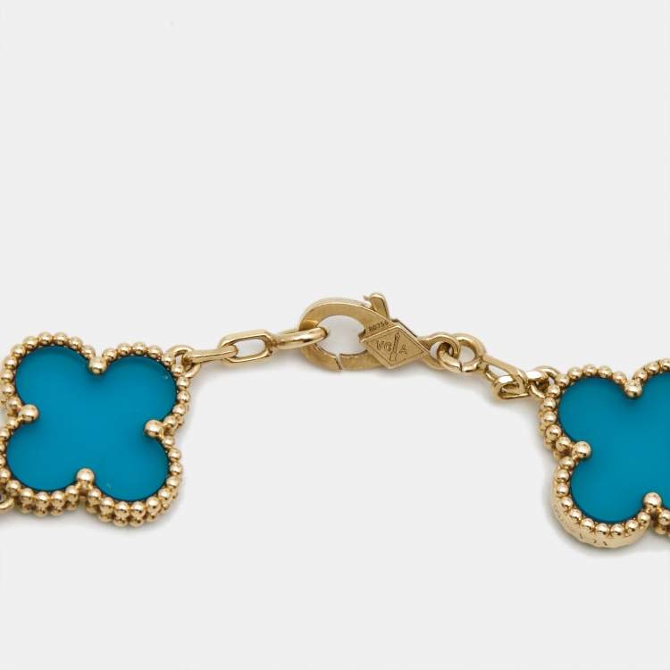 Pre Owned Van Cleef & Arpels Vintage Alhambra Agate 18k Yellow Gold Bracelet