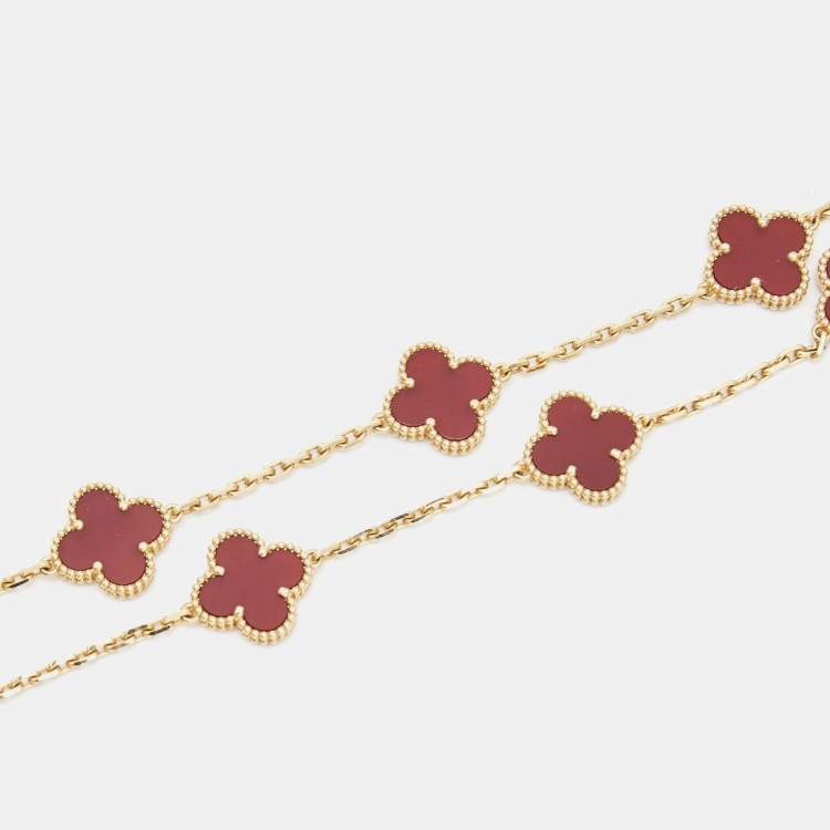 Pre Owned Van Cleef & Arpels Vintage Alhambra Carnelian 18k Yellow Gold Necklace