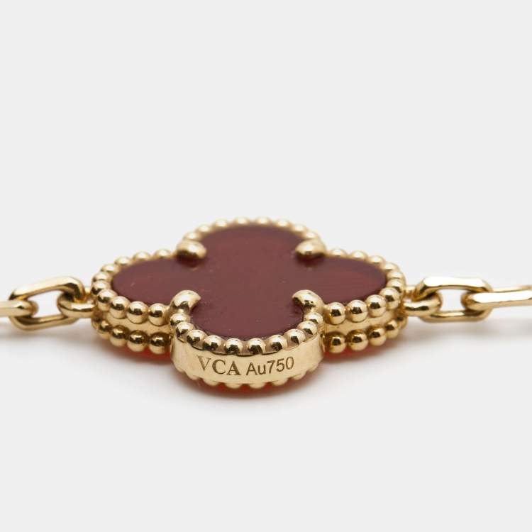 Pre Owned Van Cleef & Arpels Vintage Alhambra Carnelian 18k Yellow Gold Necklace