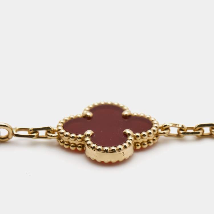 Pre Owned Van Cleef & Arpels Vintage Alhambra Carnelian 18k Yellow Gold Necklace