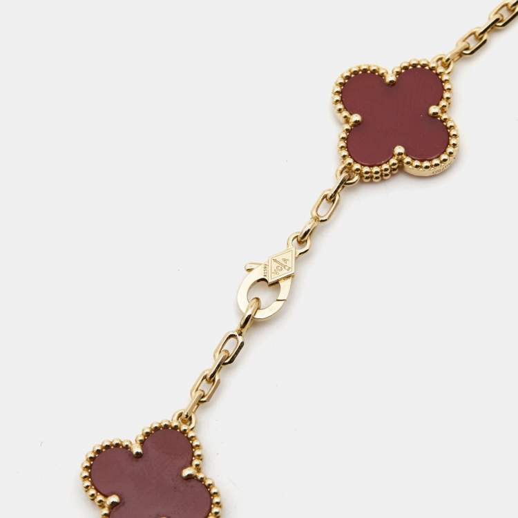 Pre Owned Van Cleef & Arpels Vintage Alhambra Carnelian 18k Yellow Gold Necklace