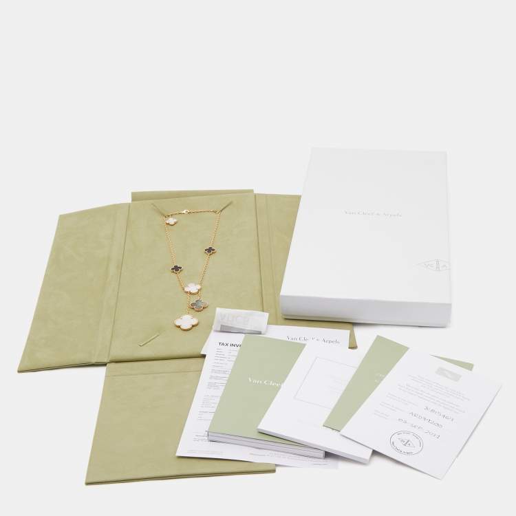 Pre Owned Van Cleef & Arpels Magic Alhambra Mother of Pearl Onyx 18k Yellow Gold Necklace