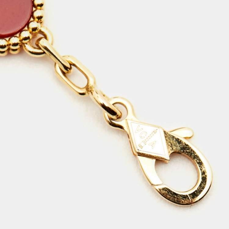 Pre Owned Van Cleef & Arpels Vintage Alhambra Carnelian 18k Yellow Gold Bracelet