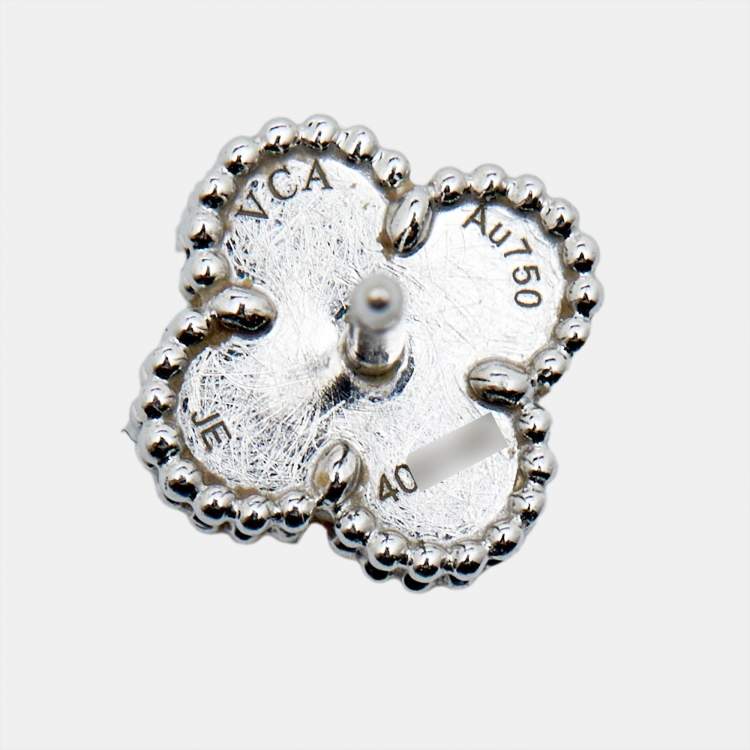 Pre Owned Van Cleef & Arpels Sweet Alhambra Turquoise 18K White Gold Stud Earrings