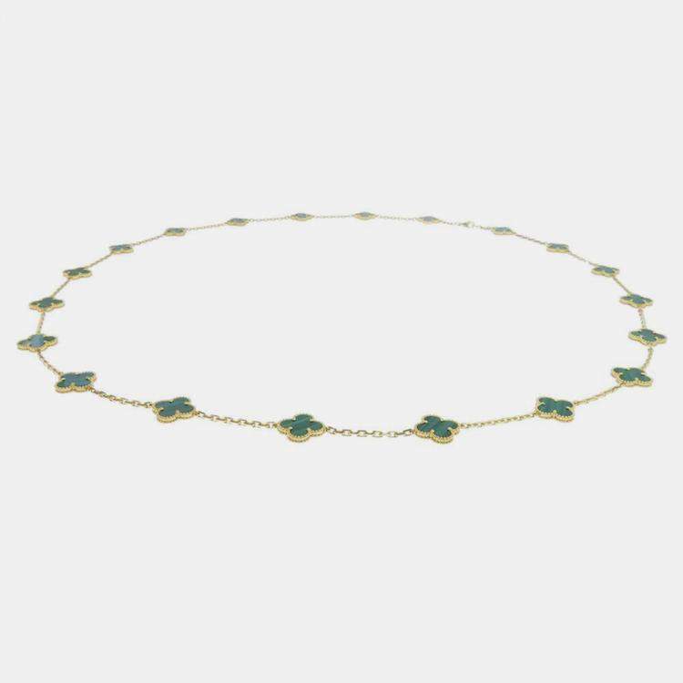 Van Cleef & Arpels Vintage Alhambra Necklace 10 motif 18k Yellow Gold  Malachite Diamonds for sale at auction on 11th February | Bidsquare