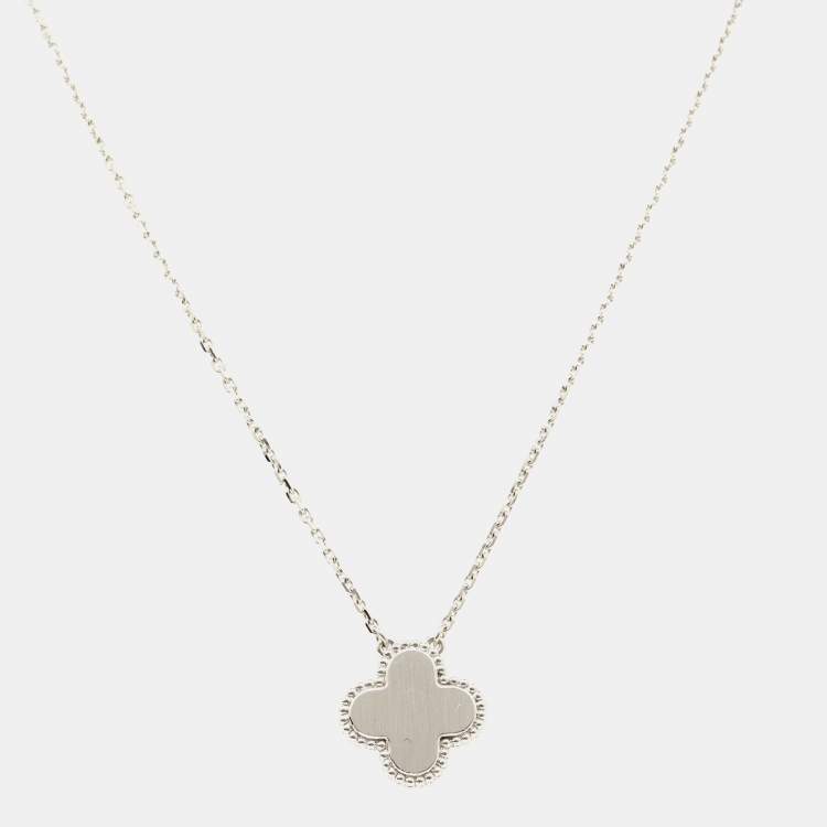 Pre Owned Van Cleef & Arpels Vintage Alhambra Celadon Sèvres Porcelain Diamond 18K White Gold 2022 Holiday Pendant Necklace