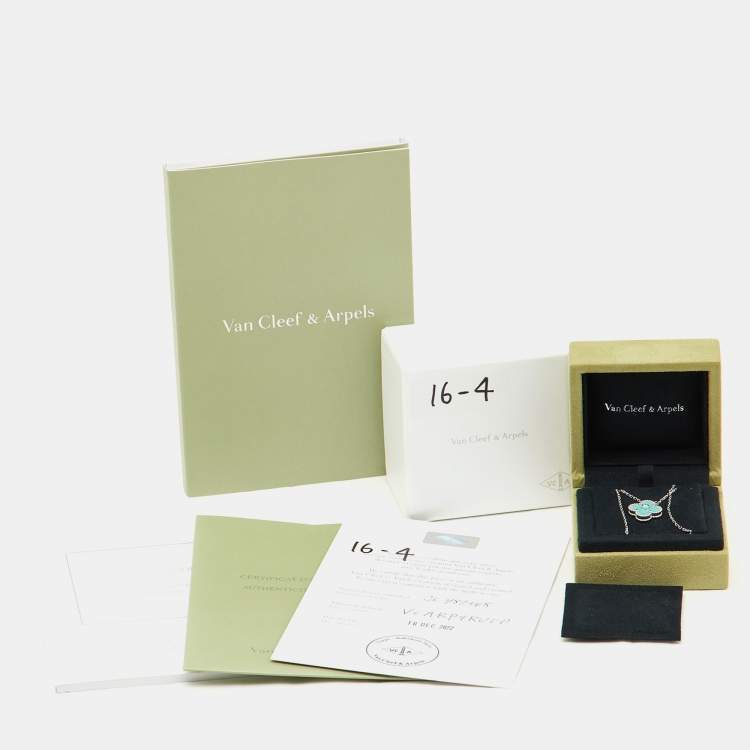 Pre Owned Van Cleef & Arpels Vintage Alhambra Celadon Sèvres Porcelain Diamond 18K White Gold 2022 Holiday Pendant Necklace